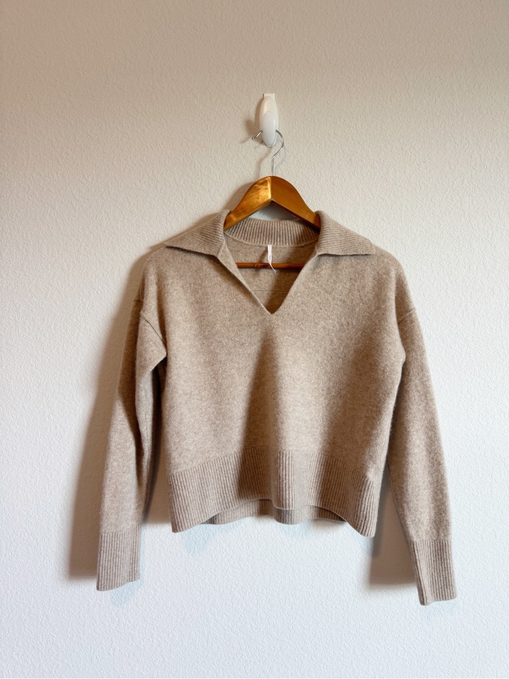 Free People Eloura Brown Tan Cashmere Henley Polo Sweater Size Small